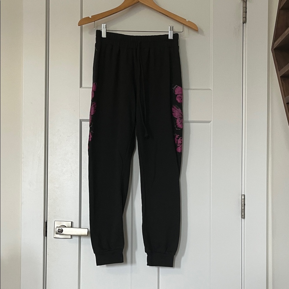 Two piece Elegant Black Sweatshirt with Pink Butterfly Accents - Picture 3 of 8